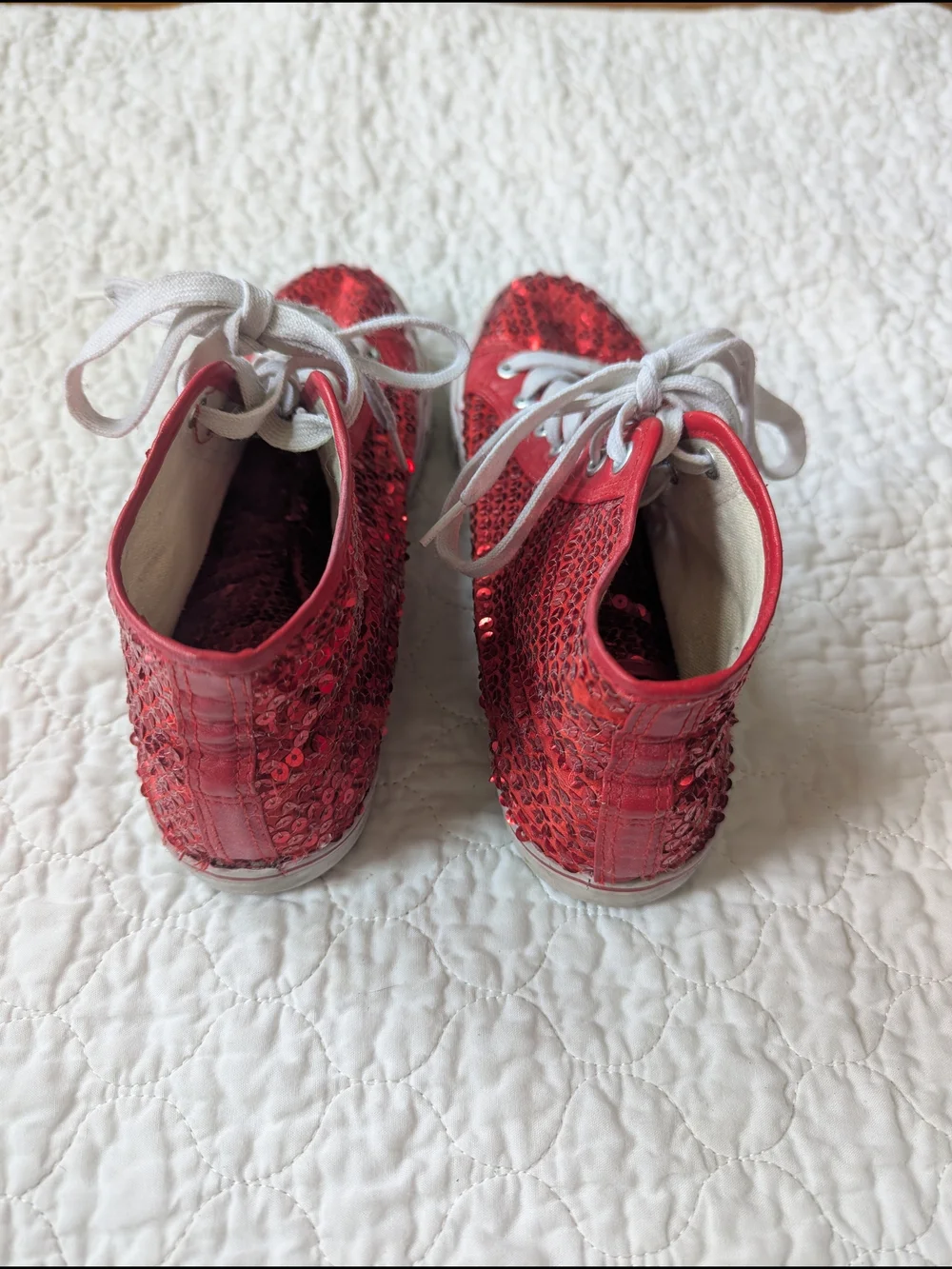 Women’s Red Sequin High Top Sneakers, 9